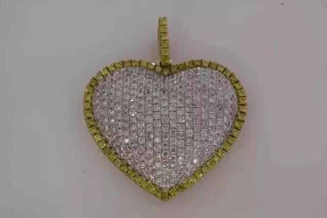 3CT Round Cut Lab Created Diamond Heart Cluster Pendant 14k Two Tone Gold Plated