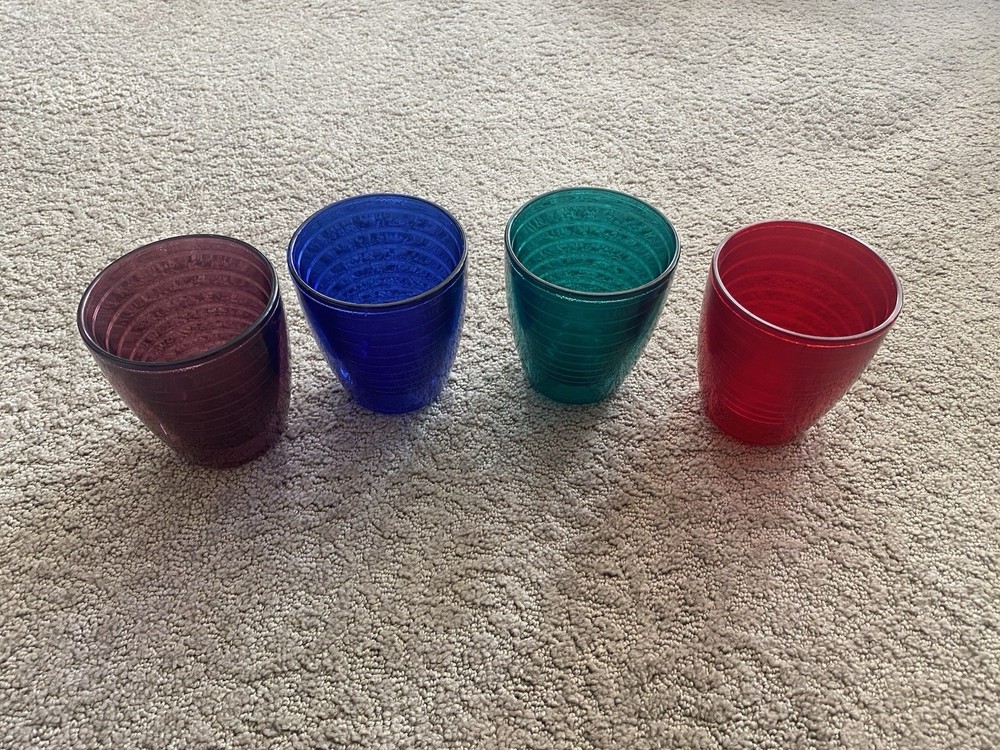 Tervis Tumbler Glass Set of 4 Purple Blue Green Red Dishwasher Safe