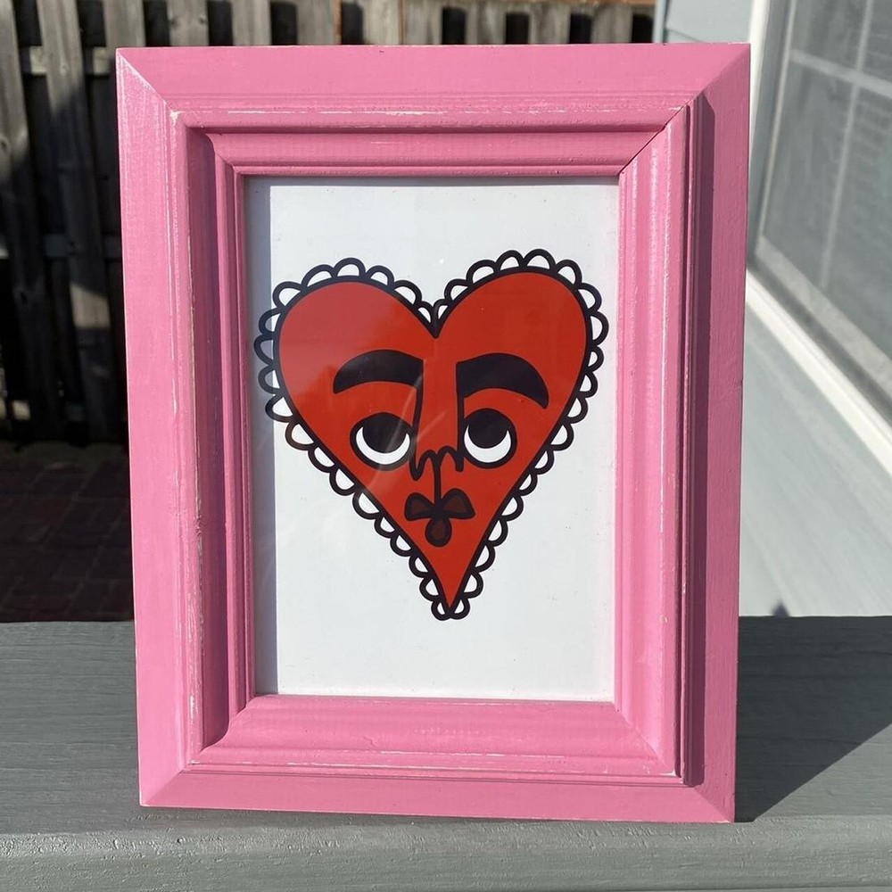 Valentines Day Heart Print Art Frame Handmade Decor Pink Gift Holiday