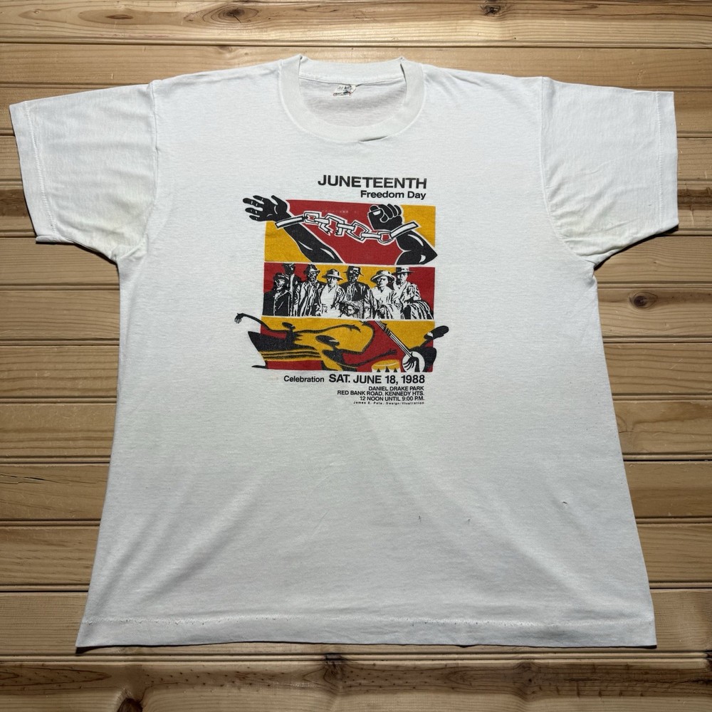 Vintage 80s 1988 Juneteenth Freedom Day African American Music Art Shirt Size XL