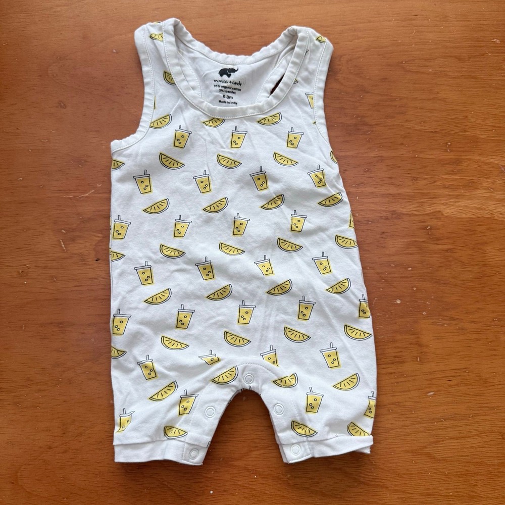 Monica Andy Lemonade Romper Lemon Print Baby Boy Girl 0-3 Months Gender Neutral