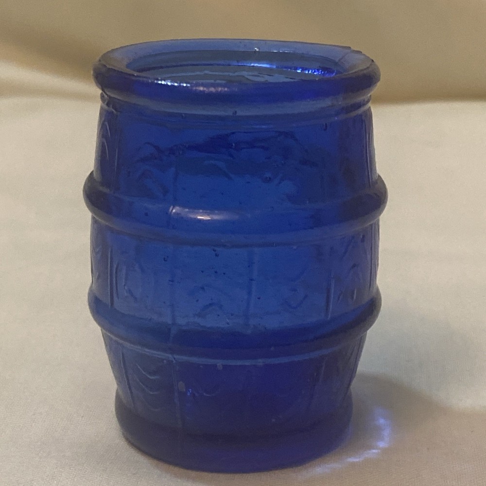 Retro Cobalt Blue Glass Small Barrel Toothpick Holder Shot Glass