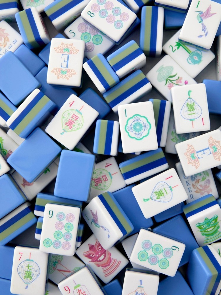 American Mahjong Game Set,160 Blue Layered Mah Jong Tiles Family#Party#Game#Gift