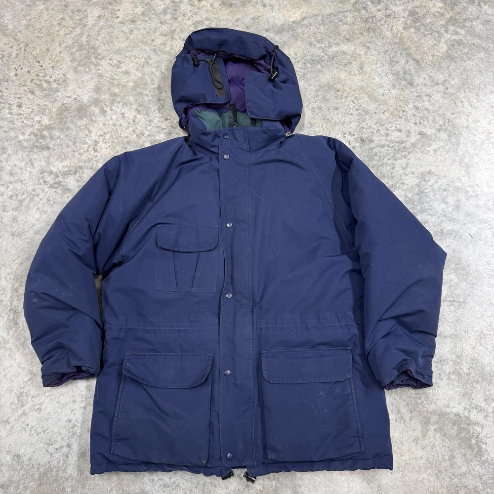 Vintage Eddie Bauer Coat Mens XL Blue Goose Down Gore-Tex Parka Hooded USA 80s