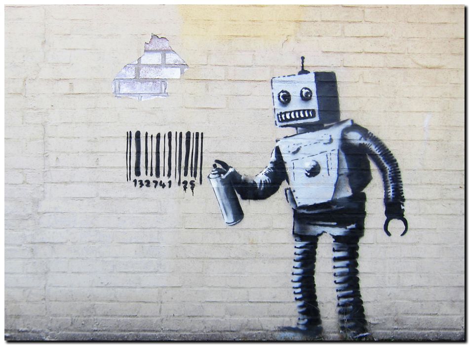 BANKSY STREET ART *FRAMED* CANVAS PRINT Bad Robot 18x12