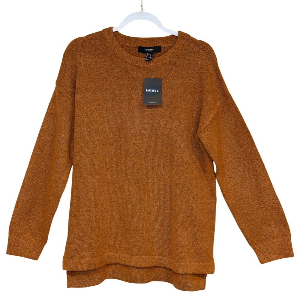 Forever 21 NWT Womens Brown Orange Sweater Small Long Sleeve Crew Neck Winter