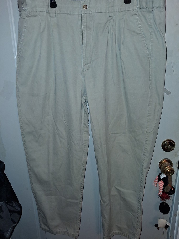 REPP Khaki Pants Mens 46x32 Pleated Chino Casual Big Tall Beige Cotton