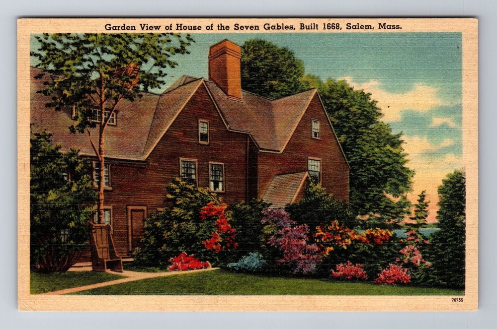 Salem MA- Massachusetts, Garden, House Of Seven Gables, Antique Vintage Postcard