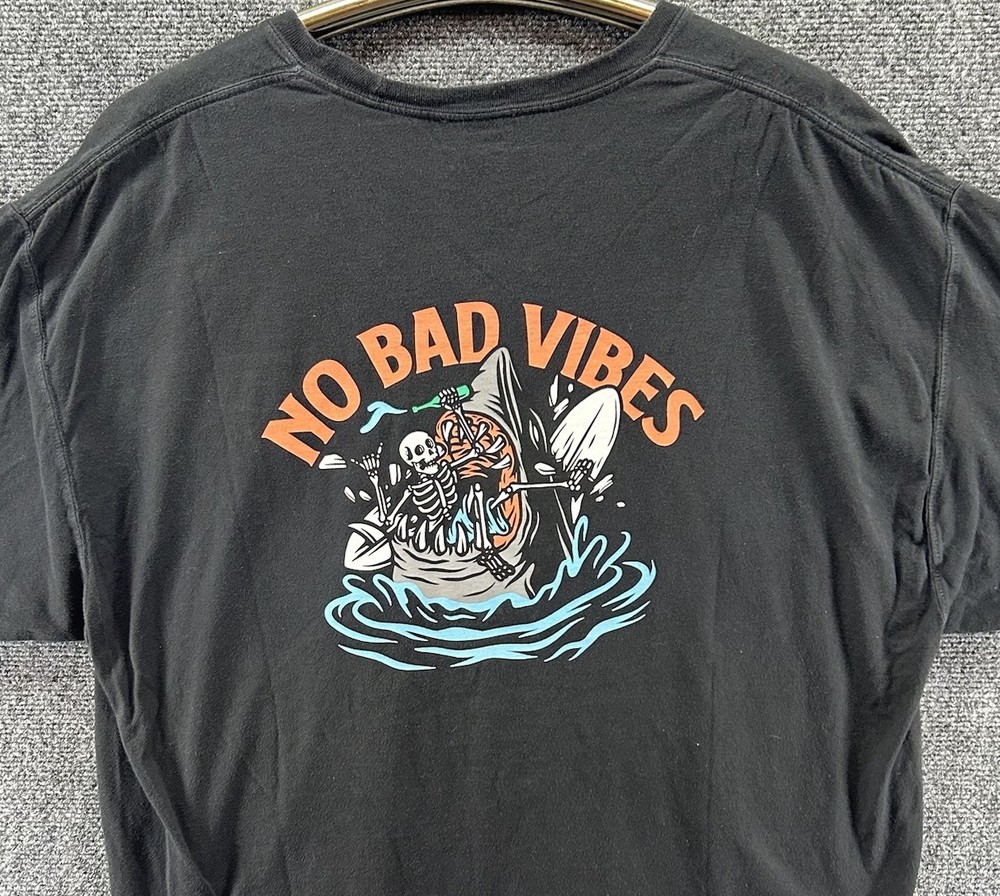 Cove Surf Co T-Shirt XL Black 2-sided No Bad Vibes Fishing Grunge USA Made