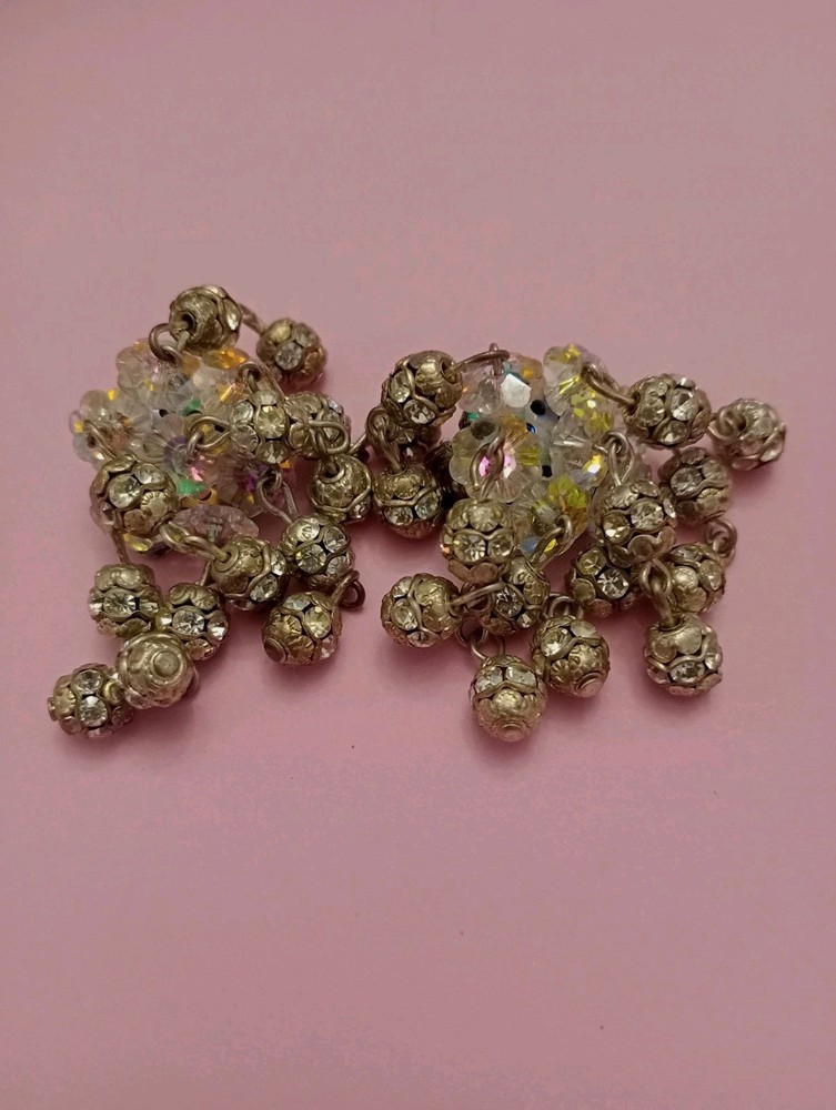 Pearlcraft Signed AB Crystals Chandelier Rhinestones Clip Earrings