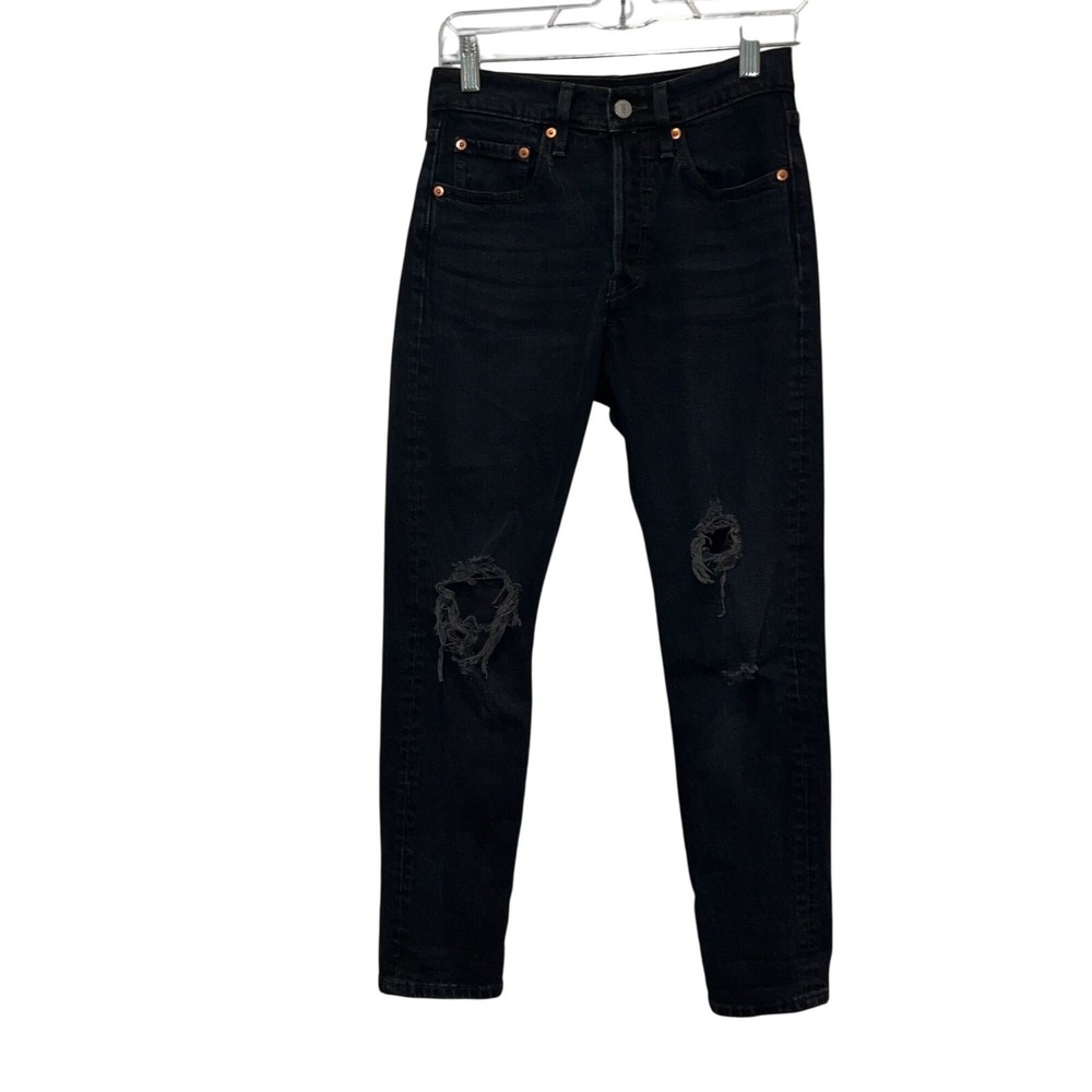 Levis 501 Original Fit Black Distressed Button-Fly Jeans 24x27