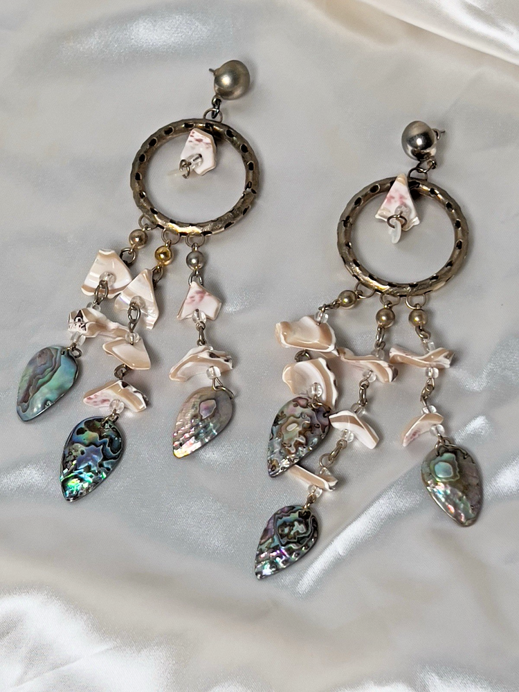 Vintage Boho Dangle Earrings - Shell & Abalone Statement Earrings Unique