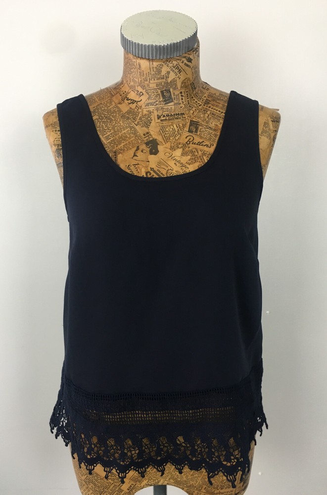 SAVIDA VEST TOP 8 French Navy Crochet Lace Trim Summer Tank Top NEW BNWOT