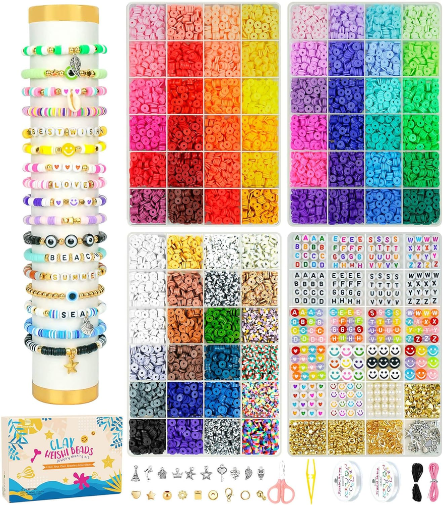 15000 Pcs Clay Beads Bracelet Making Kit, 4 Boxes 72 Colors Friendship Clay Bead