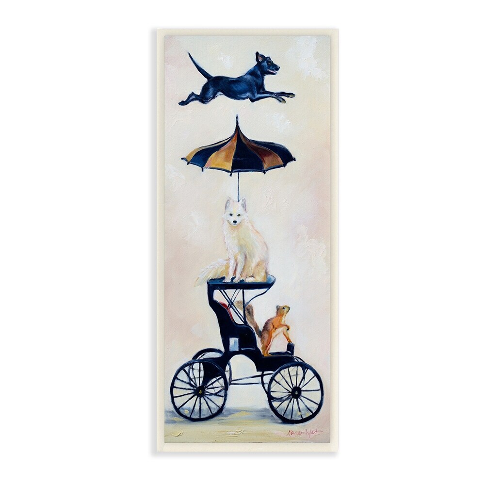 Stupell Vintage Animal Carriage Dogs and Squirrel Painting  7 x 17
