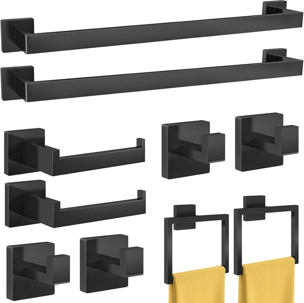 10-Piece Black Matte Bathroom Hardware Set with 24IN Towel Bar
