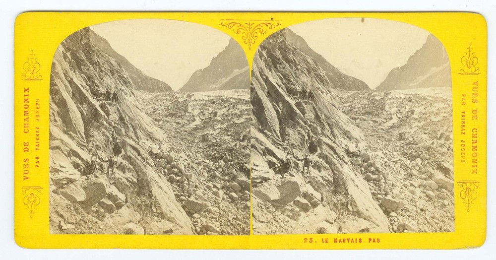 D0871~ FRANCE –Chamonix – Mauvais Pass c.1860s Stereoview – Tairraz Freres
