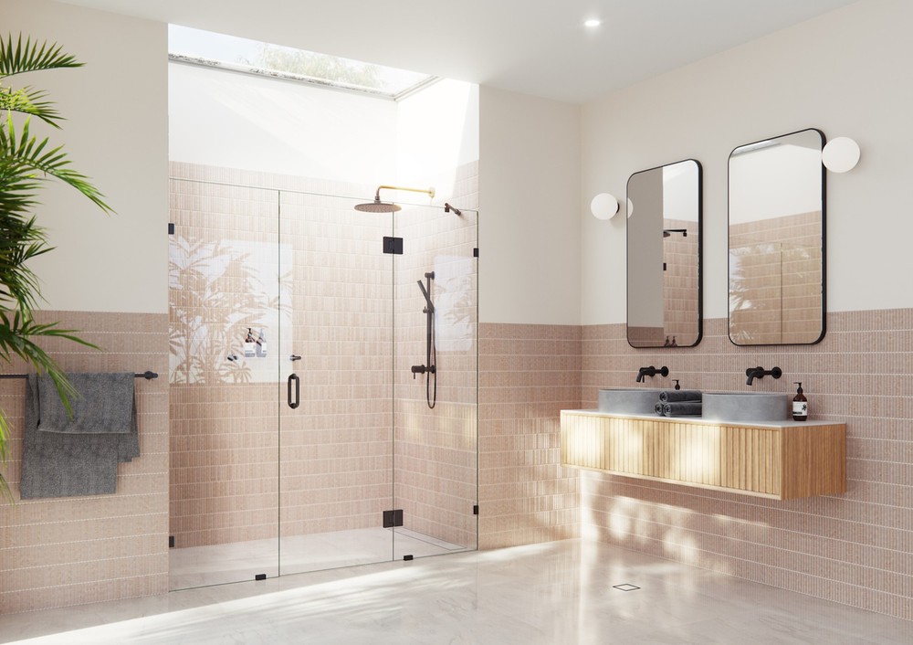 Stellar 78H x 66W Frameless Black Hinged Glass Shower Door GHF-66