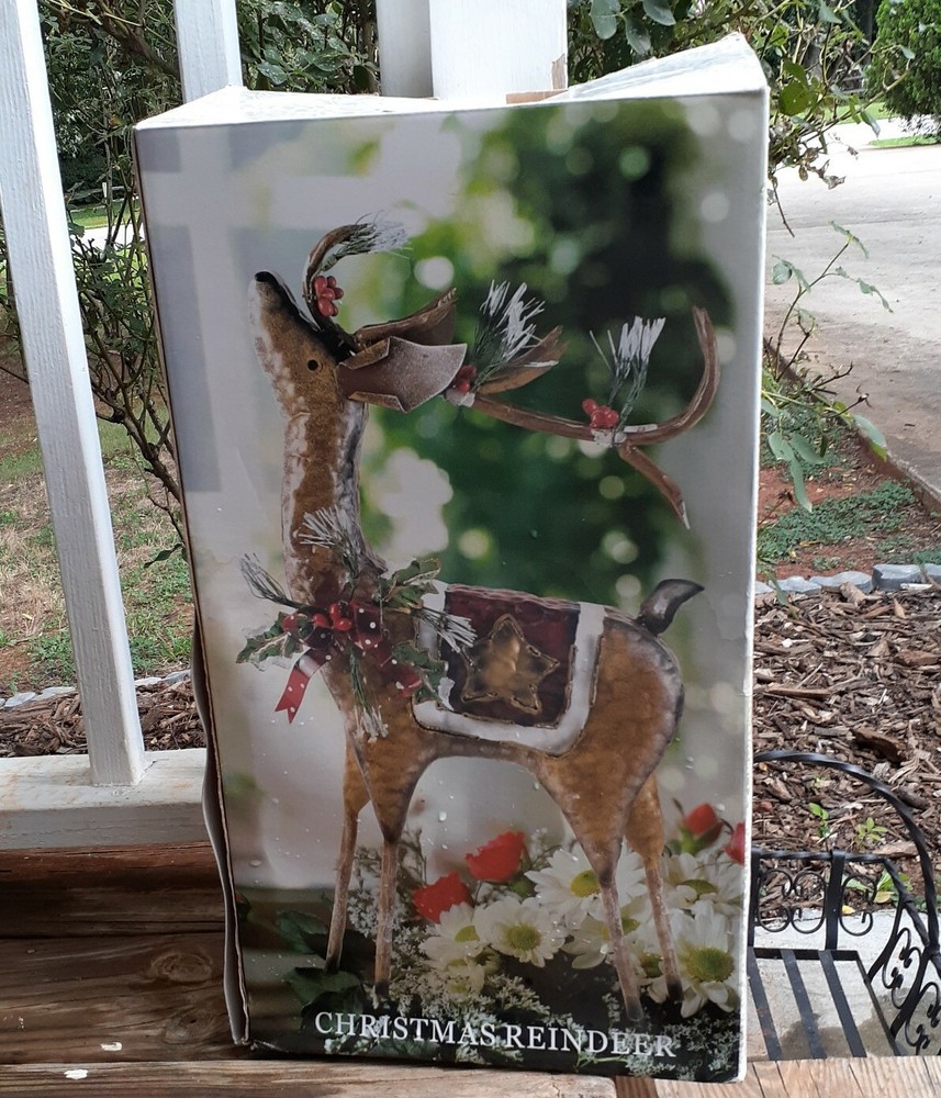 Large Metal Tin Christmas Reindeer Holiday Figurine Winter Home Decor