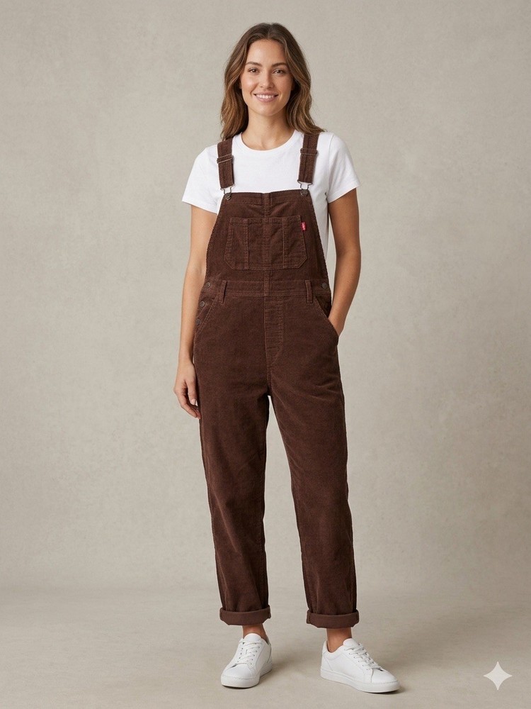 Jordache Corduroy Overalls Junior Womens L Brown Carpenter 90s Y2K Vintage