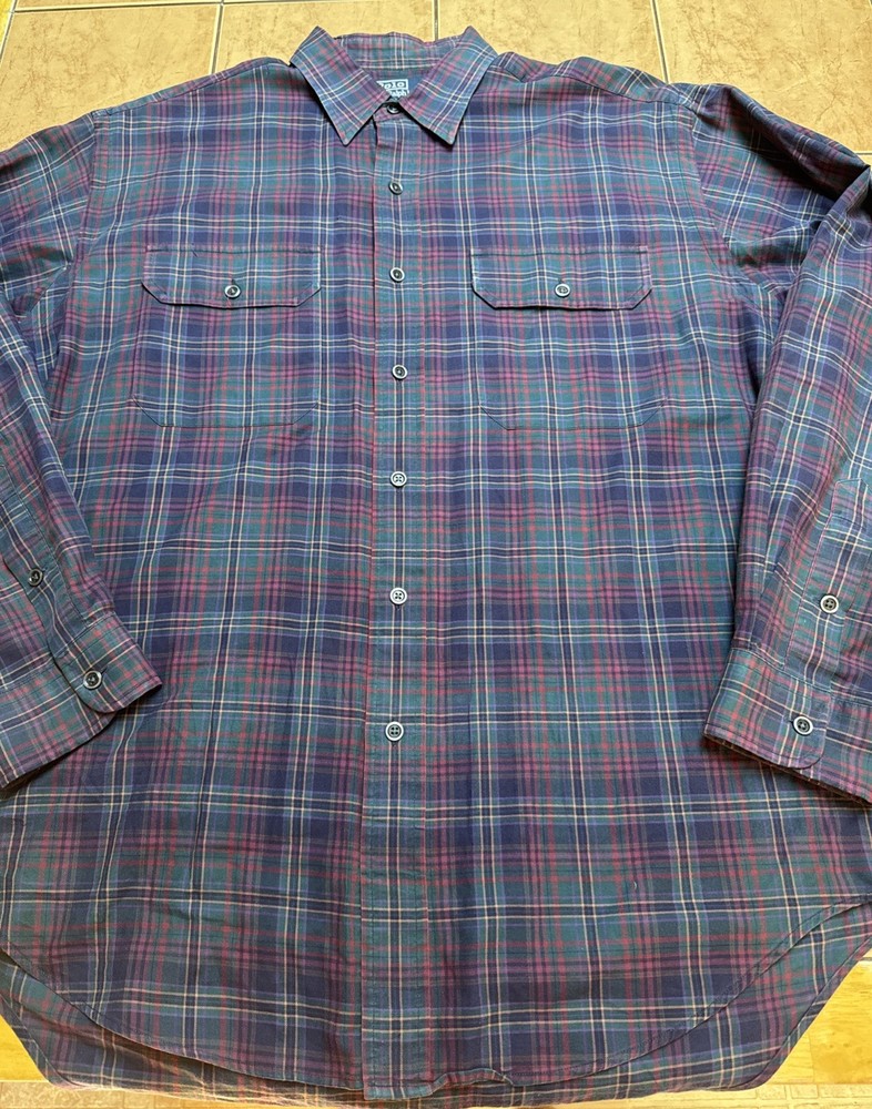 Polo Ralph Lauren Mens GI Shirt Large Purple Plaid Tartan Preppy G.I Cottagecore