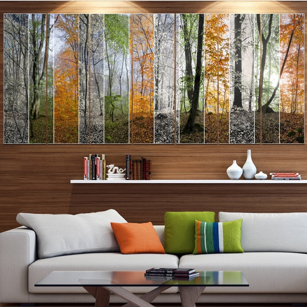 Designart Wood Panorama Changing Seasons Oversized Landscape Wall Art