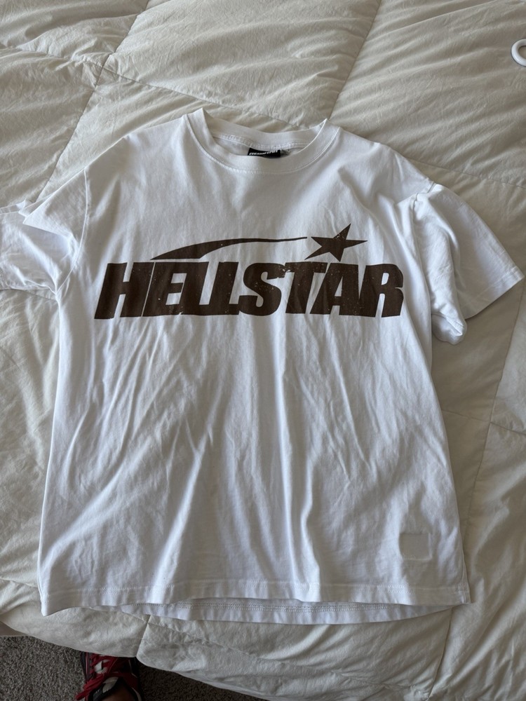 Hellstar White Logo Graphic Print Short Sleeve Unisex Crew Neck T-Shirt L