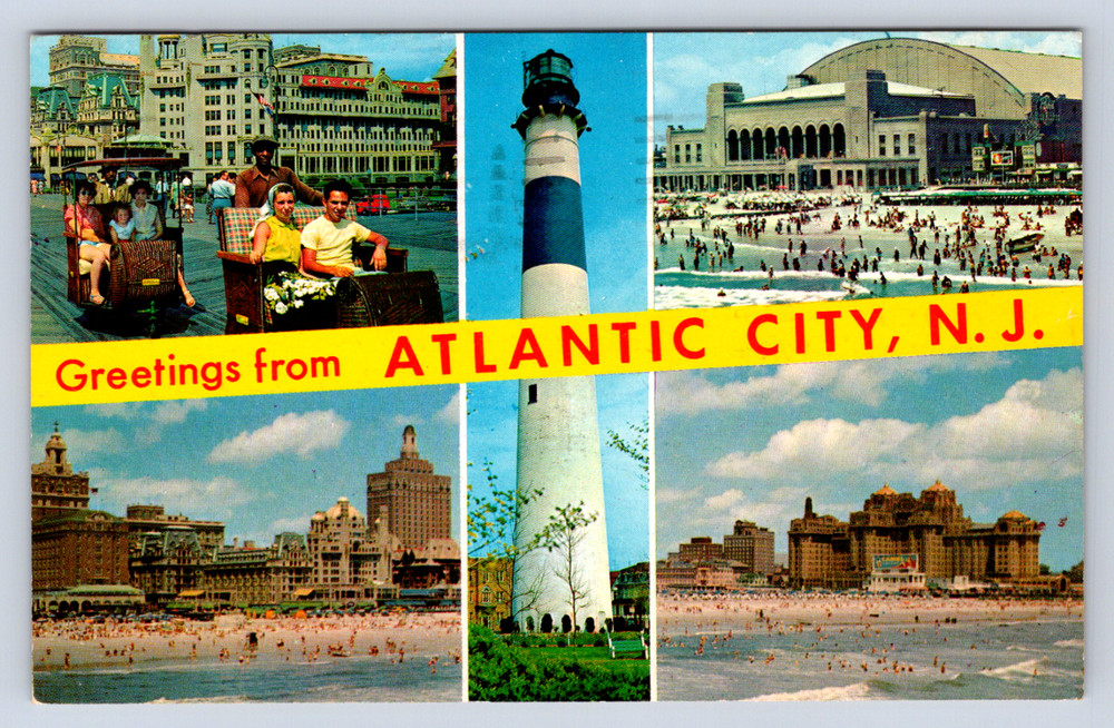 Vintage Postcard Rolling Chair Parade Absecon Lighthouse Skyline Atlantic City