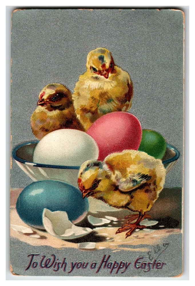 Raphael Tuck Easter Postcard Chicks & Eggs Embossed Vintage Saxony No. 701