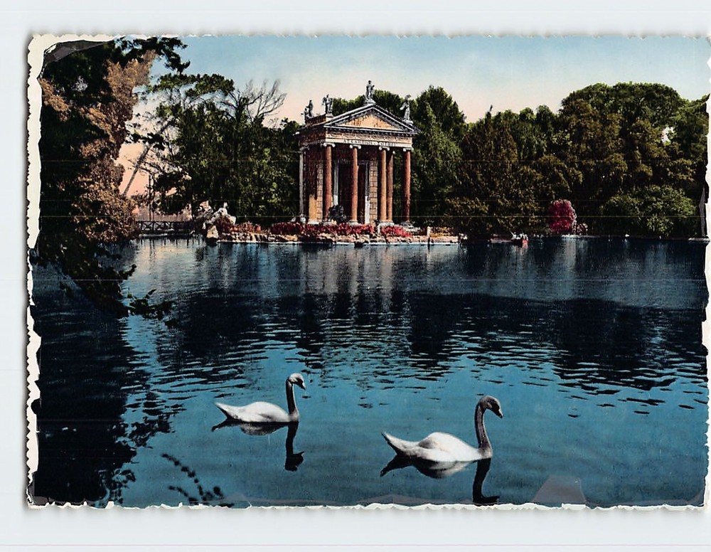Postcard Little lake Villa Borghese Rome Italy