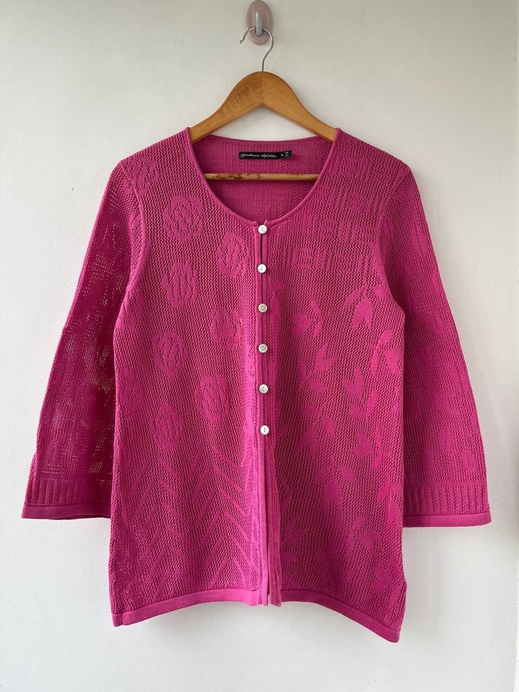 Gudrun Sjoden Cirrus Blouse Size M 100% Organic Cotton Pink with Flowers