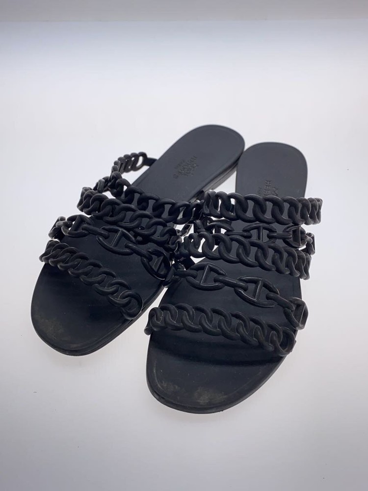 Authentic HERMES Chaine d'Ancre Black Rubber Slip-On Sandals EU 36 Pre-Owned