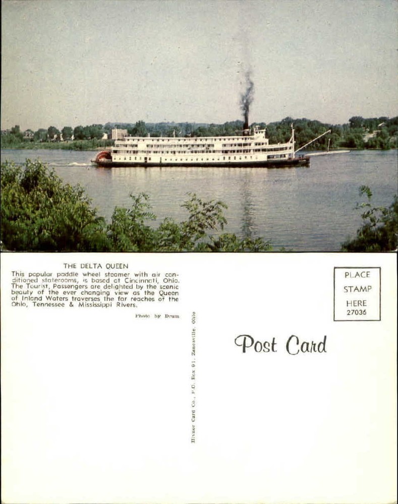 Delta Queen paddlewheel steamboat Cincinnati Ohio ~ vintage postcard