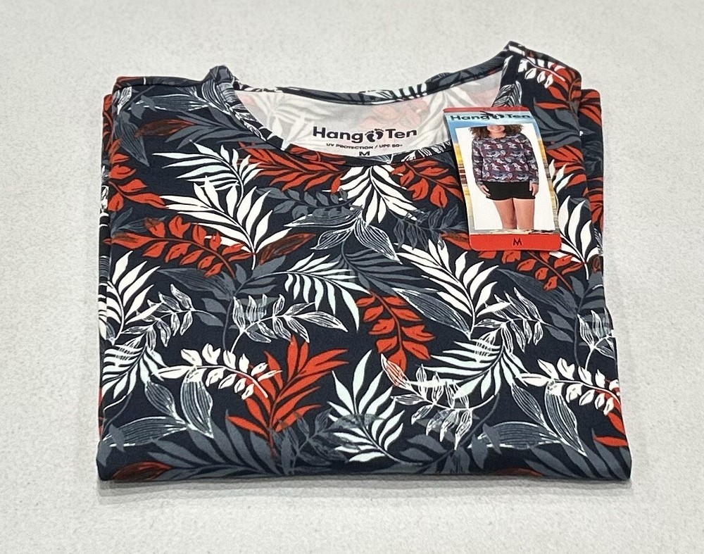 Hang Ten Women's Long Sleeve Sun Protection Tee with Pocket, Blue, Size M