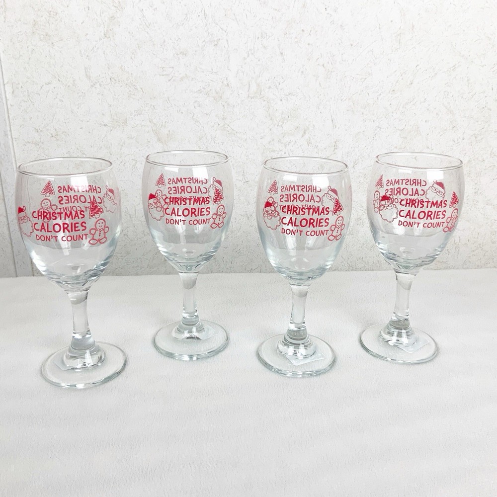 Cristar 4-Piece 10 Oz Holiday Wine Glasses Christmas Calories Dont Count Barware Set  