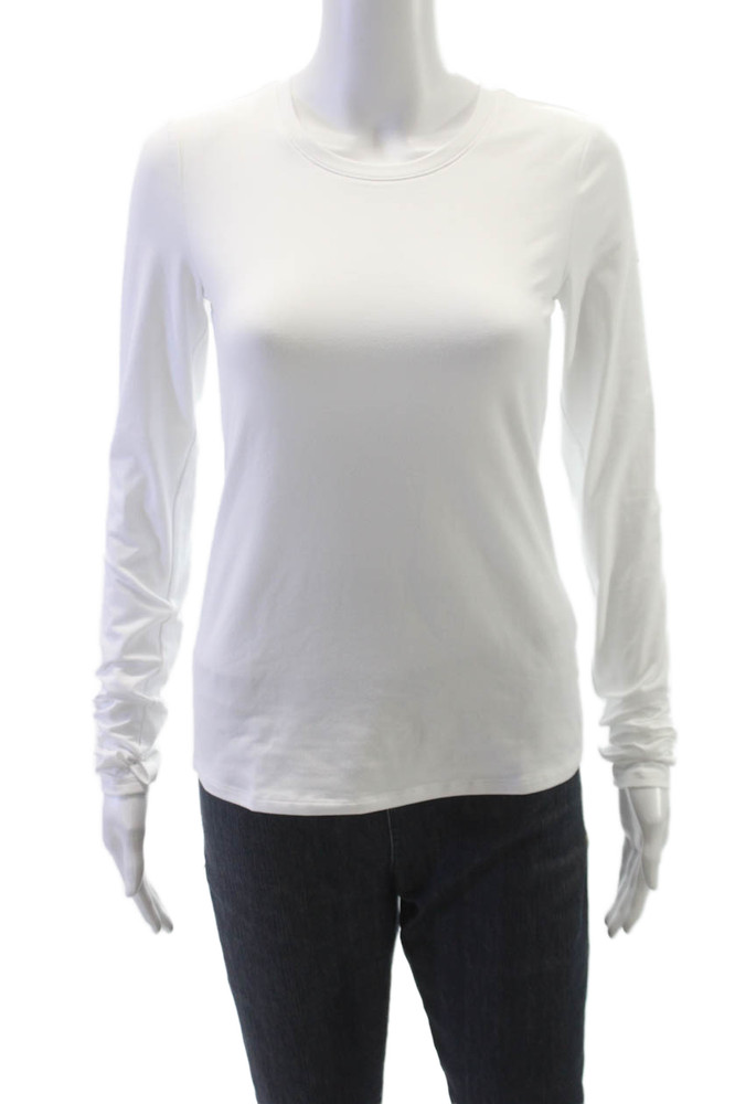 Alo Women Basic T-Shirt White Crew Neck Long Sleeve Polyester Blend Size SFree Shipping in US $100+ Orders | $6.95 Orders Below