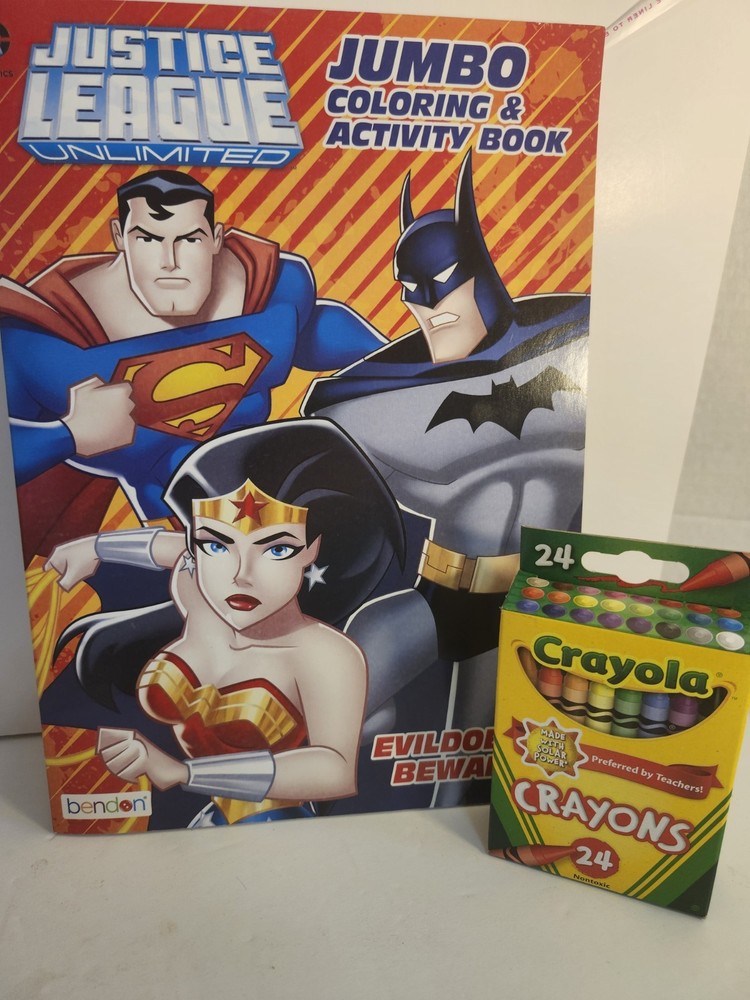 Justice League Unlimited Jumbo Coloring & Activity W/ 24 Pack Crayons. New