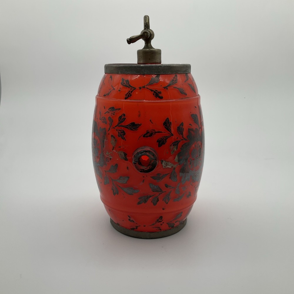 Victorian Hand Painted Glass Barrel Miniature 6 1/4” X 4”