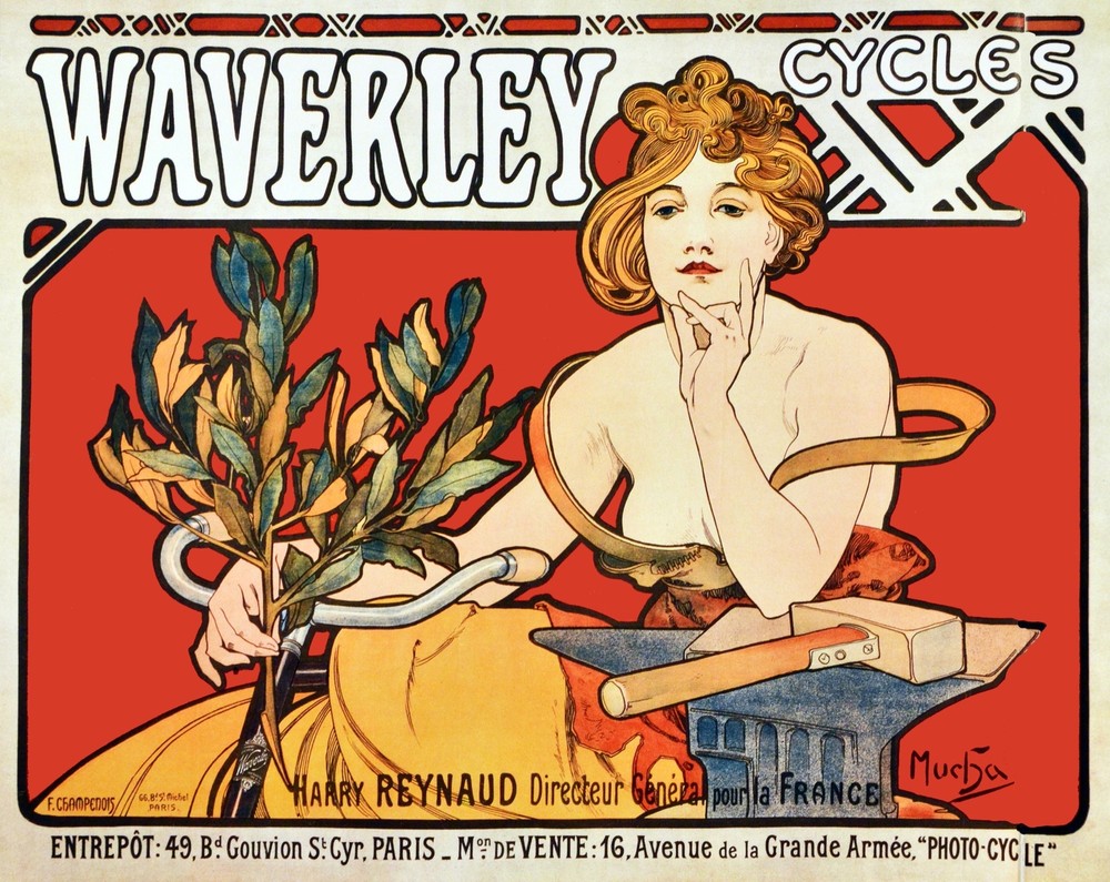Decor Poster.Interior design Art Nouveau.Mucha Waverley bicycle.6214