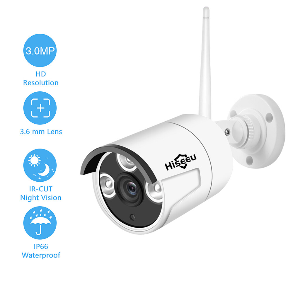 Hiseeu 3MP Outdoor IP Security Camera with Night Vision and WiFi System Compatibility Model J4E5