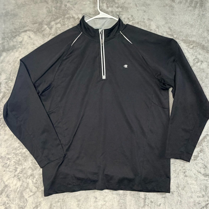 Champion Mens XL Black Quarter Zip Pullover Athletic Performance Top Polyester