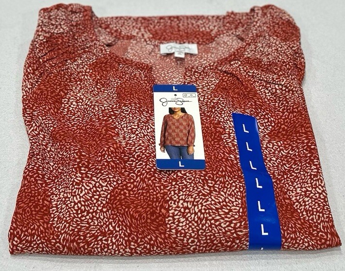 Jessica Simpson Women's Long Sleeve V-Neck Blouse, Orange, Size L