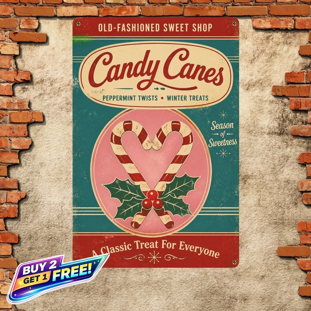 Christmas Candy Shop Retro Style Metal Tin Sign Holiday Wall Decor