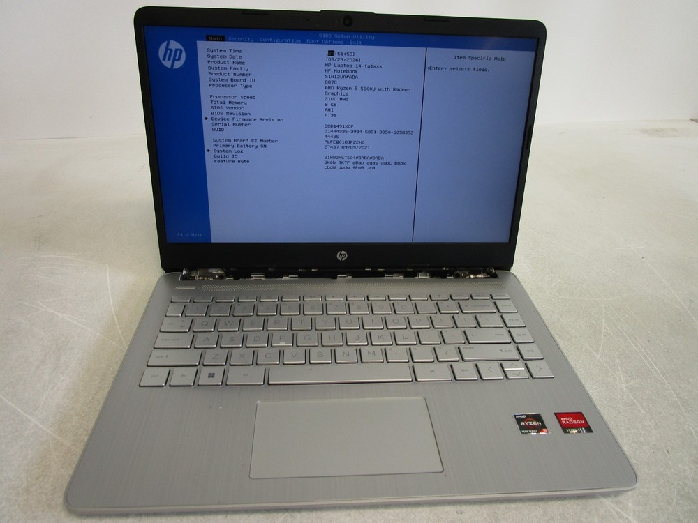 HP Laptop 14 AMD Ryzen 5 5500U 2.10GHz 8GB 256GB HD No Power Adapter