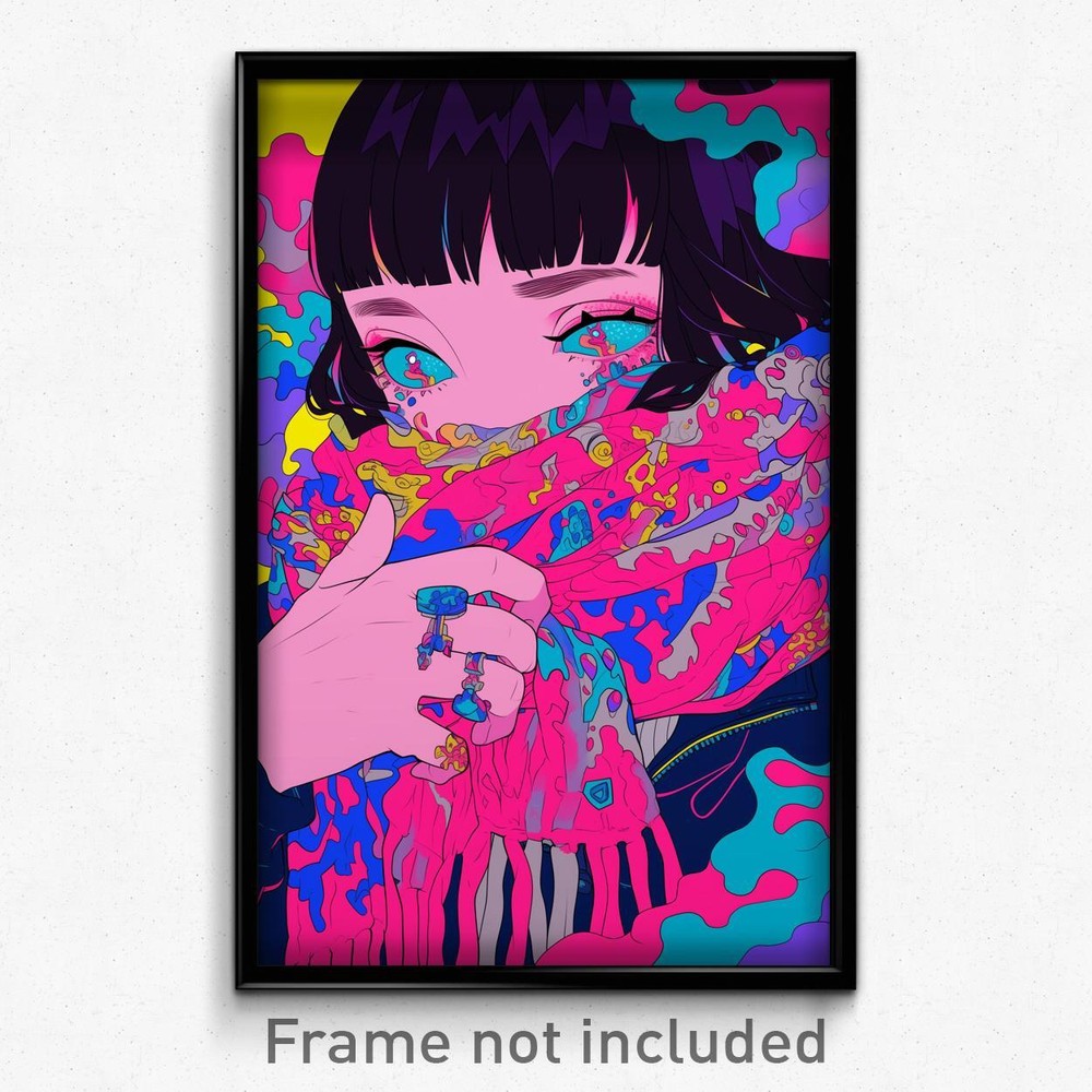 Art Poster - Girl Feeling Idleness Wearing Urban Pink Scarf (Art Print)