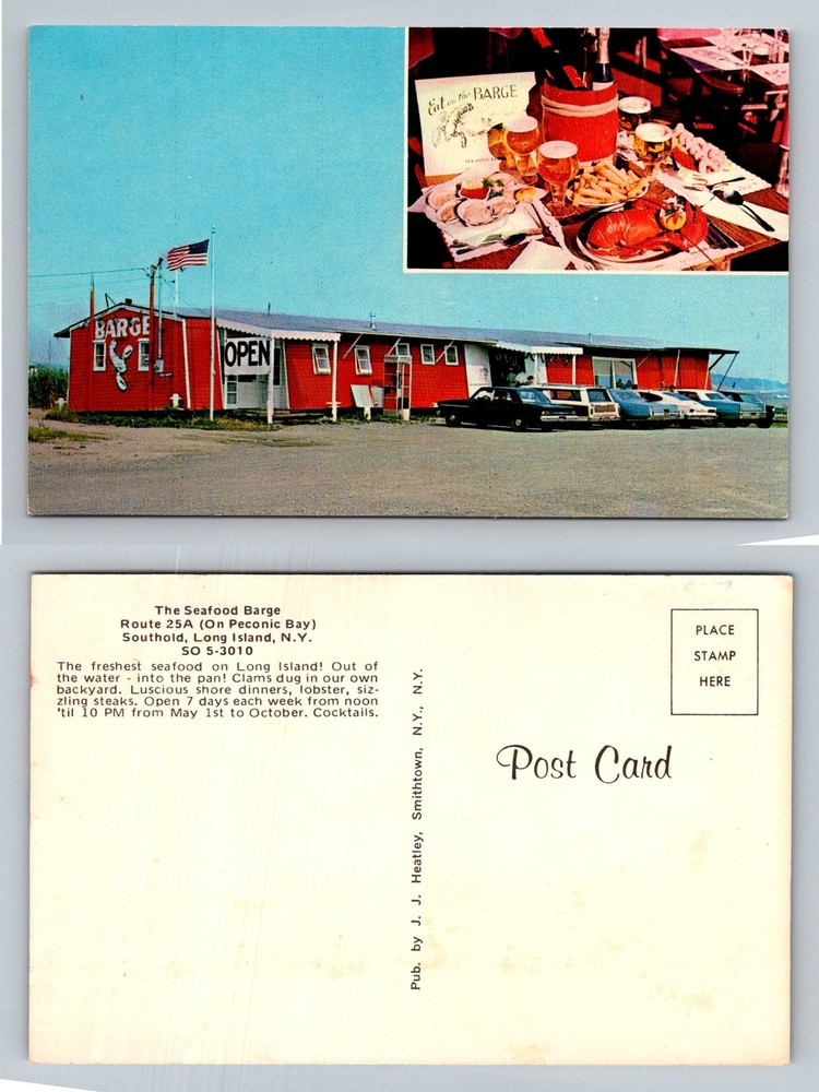 Southold, NY-New York, Seafood Barge Restaurant On Peconic Bay Vintage Postcard