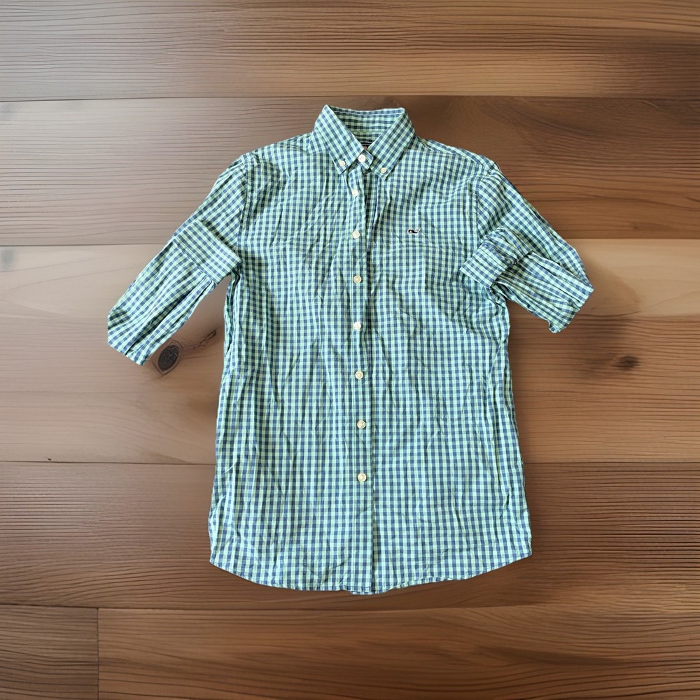 Vineyard Vines whale Shirt  Large 16 Boys Plaid Button Down Long Sleeve N1