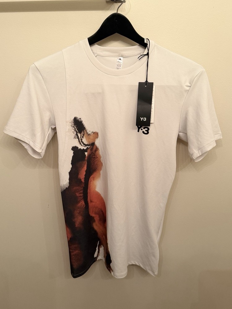 Y-3 FLFT Shirt Mens Orbit Grey Abstract Graphic Tennis Adidas Performance Sz XS-image