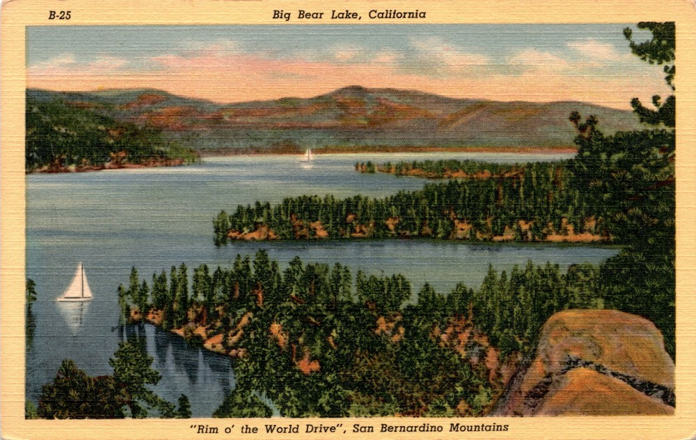 Big Bear Lake, California, Rim o' the World Drive, San Bernardino Postcard