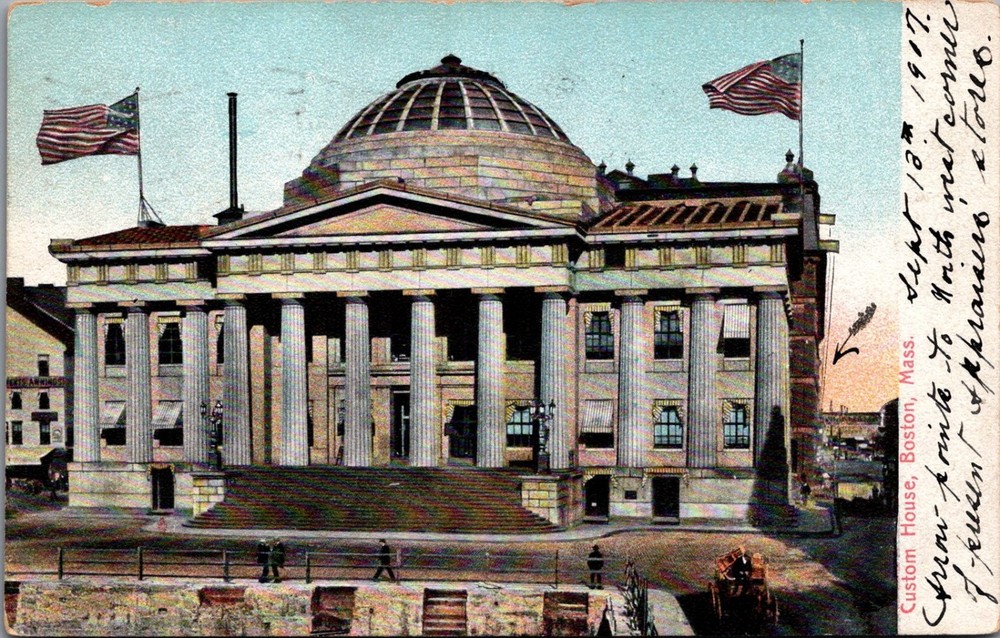 1907 Boston Custom House Postcard, West Somerville, MA Postmark, Printed in